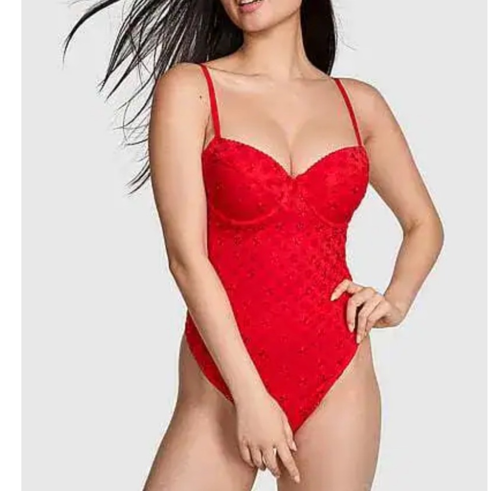 NEW PINK By Frankies Bikinis Nova Eyelet One-Piece Swimsuit size: XL